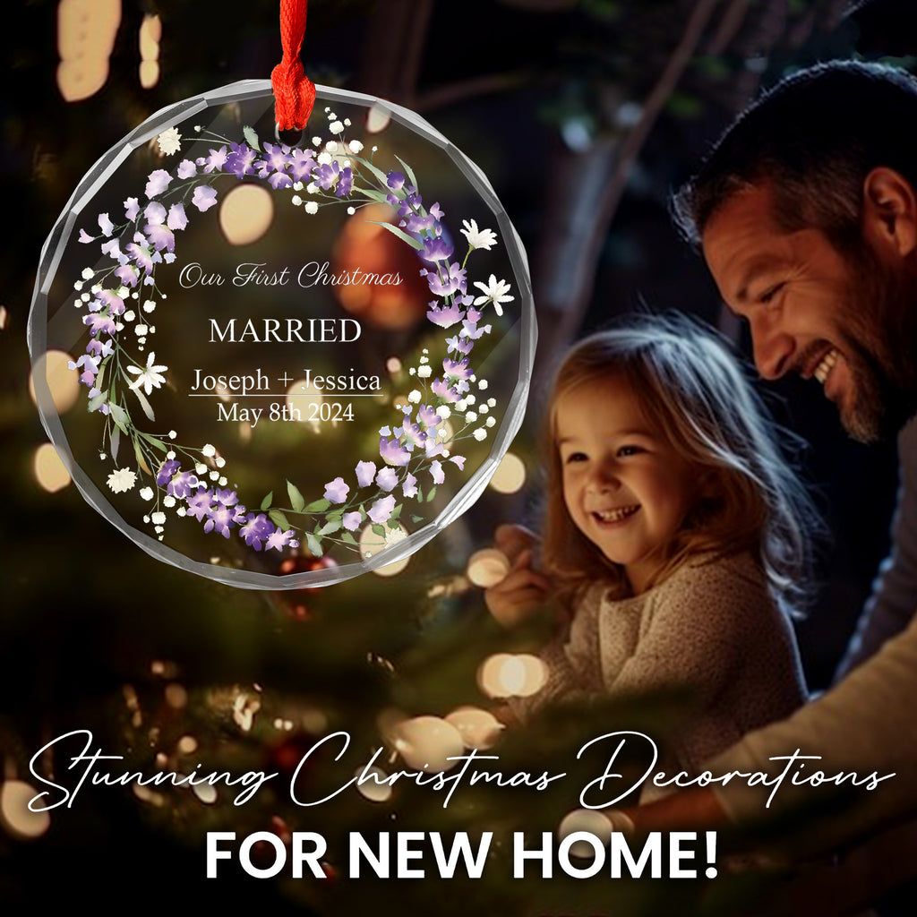 Personalized Lavender Our First Christmas Married Glass Ornament, Wedding Gift - image 4