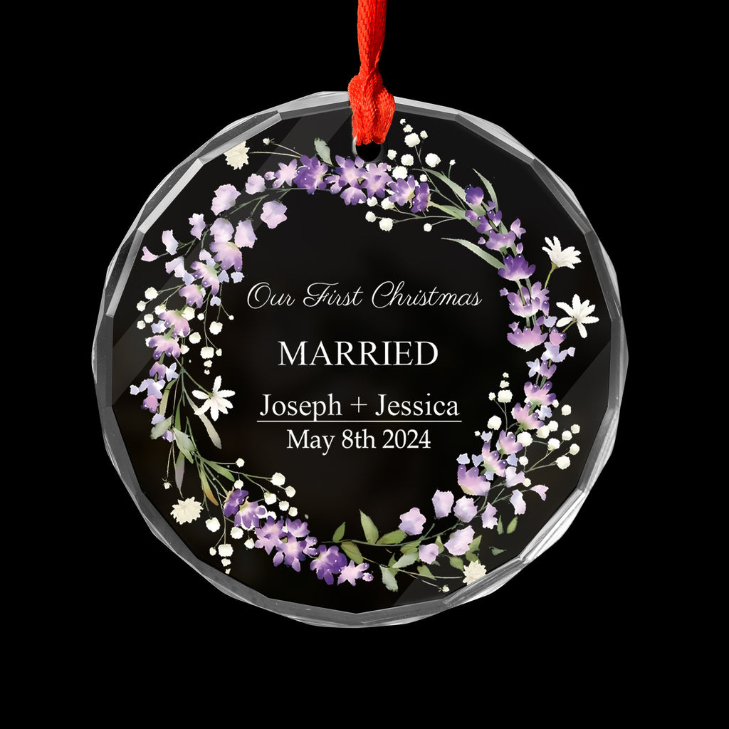 Personalized Lavender Our First Christmas Married Glass Ornament, Wedding Gift - image 6