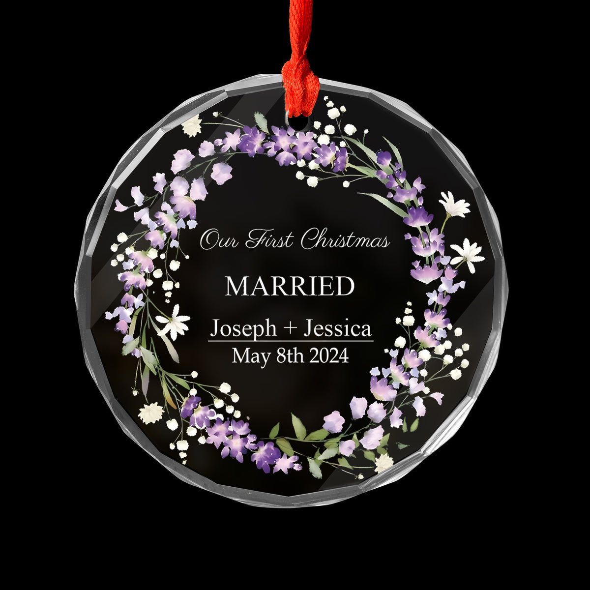 Personalized Lavender Our First Christmas Married Glass Ornament, Wedding Gift - image 6