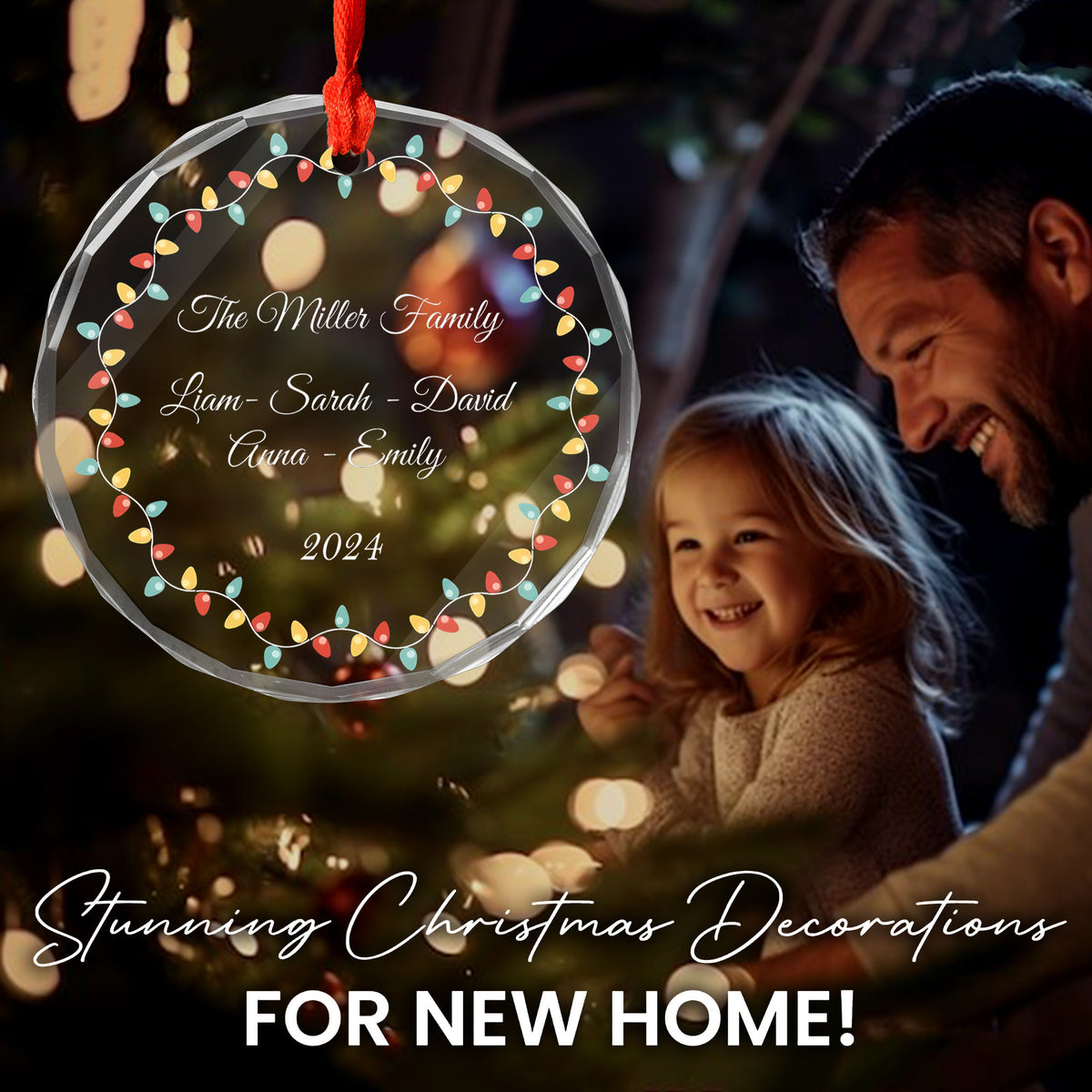 Personalized Family Christmas Tree Glass Ornament, Family Holiday Gift - image 5