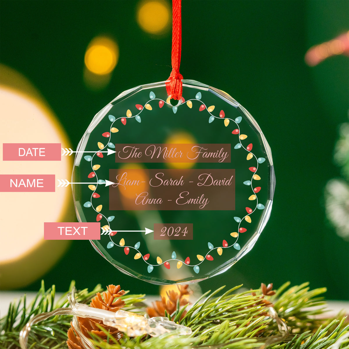 Personalized Family Christmas Tree Glass Ornament, Family Holiday Gift - image 3
