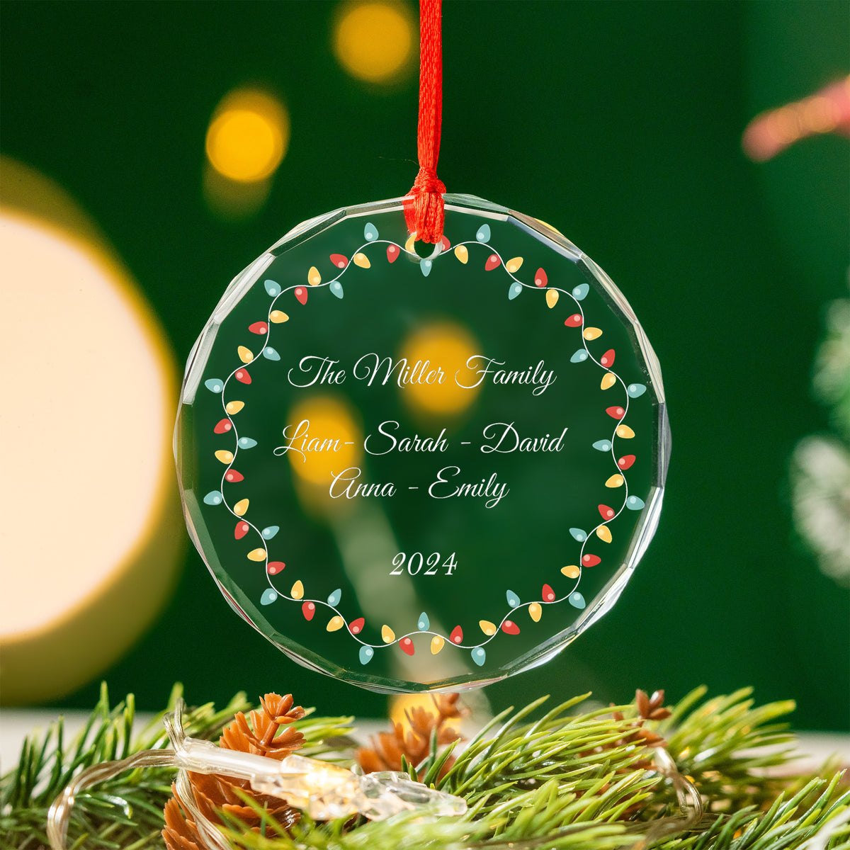 Personalized Family Christmas Tree Glass Ornament, Family Holiday Gift