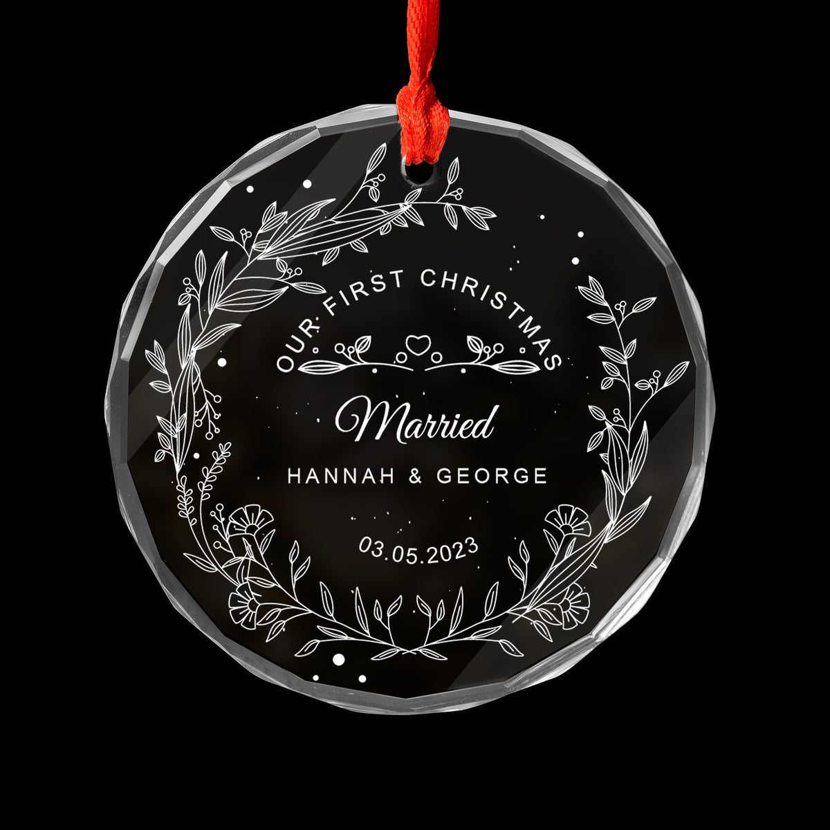 Personalized First Christmas as Married Wedding Date Glass Ornament, Couples Gift - image 4
