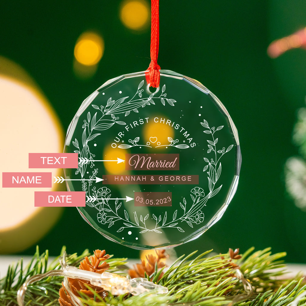 Personalized First Christmas as Married Wedding Date Glass Ornament, Couples Gift - image 2