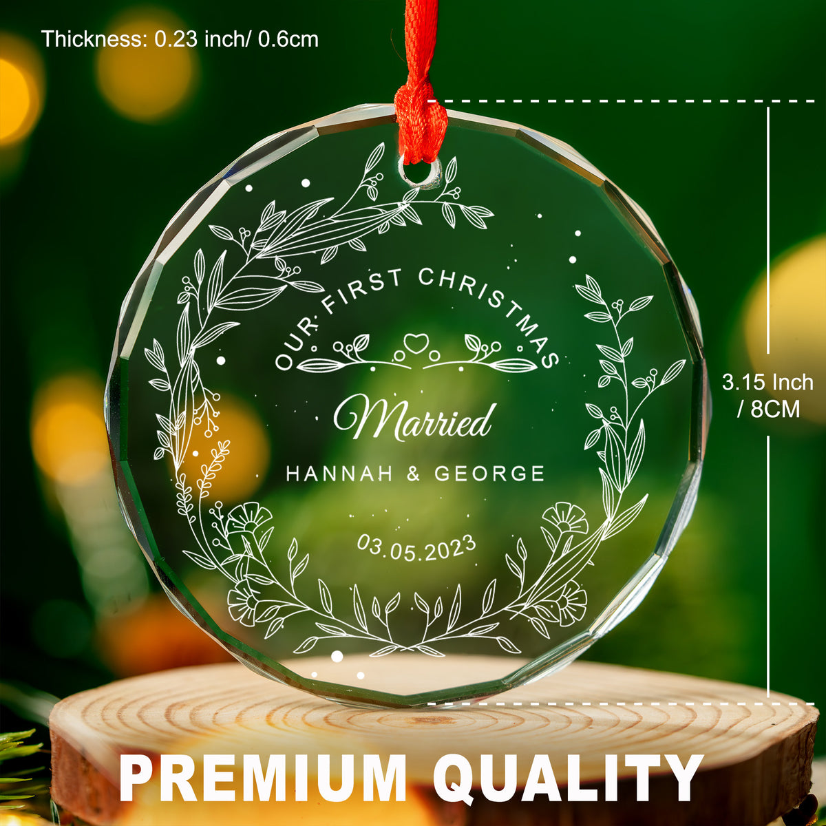Personalized First Christmas as Married Wedding Date Glass Ornament, Couples Gift - image 3
