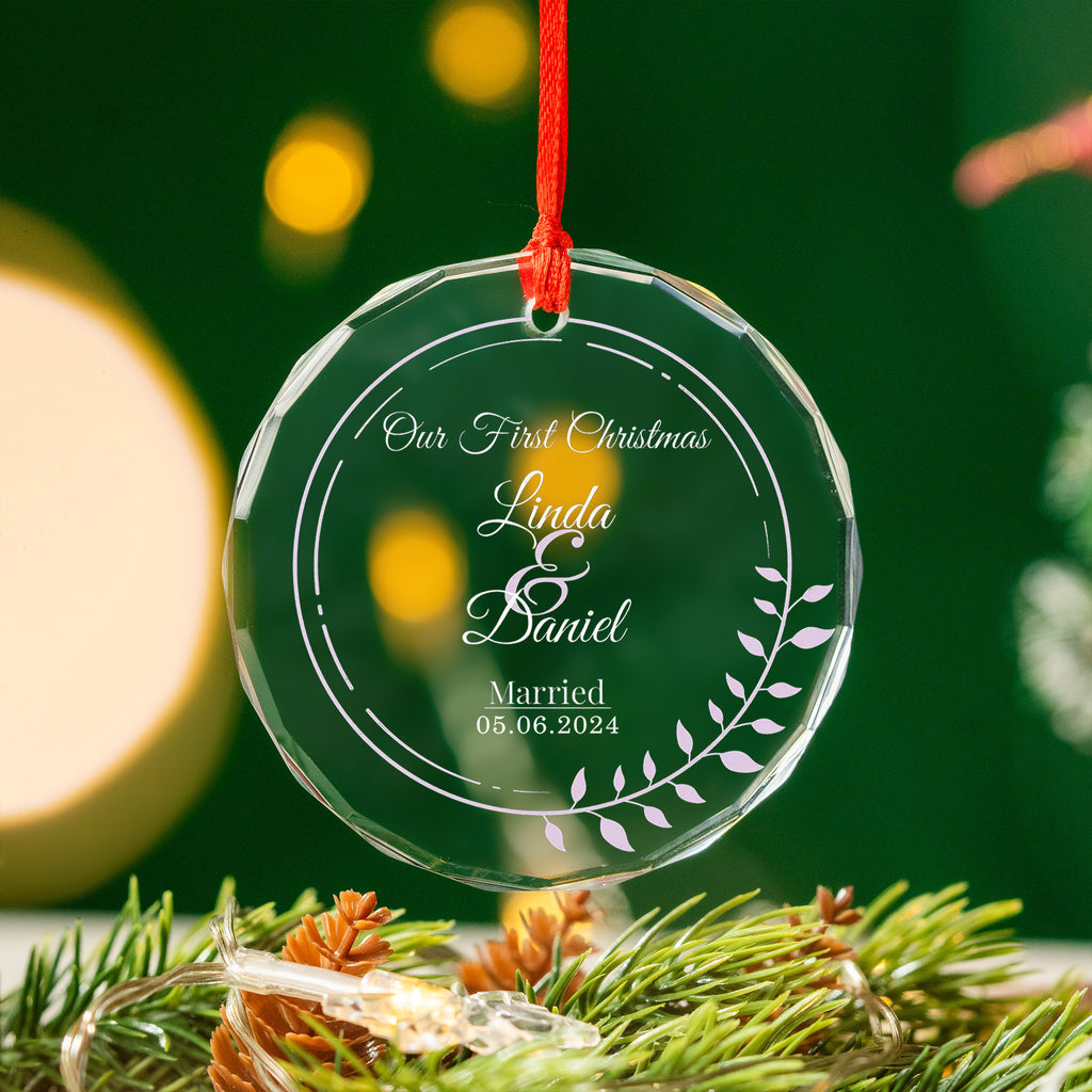 Personalized Our First Christmas Married Glass Ornament, Newlywed Gift