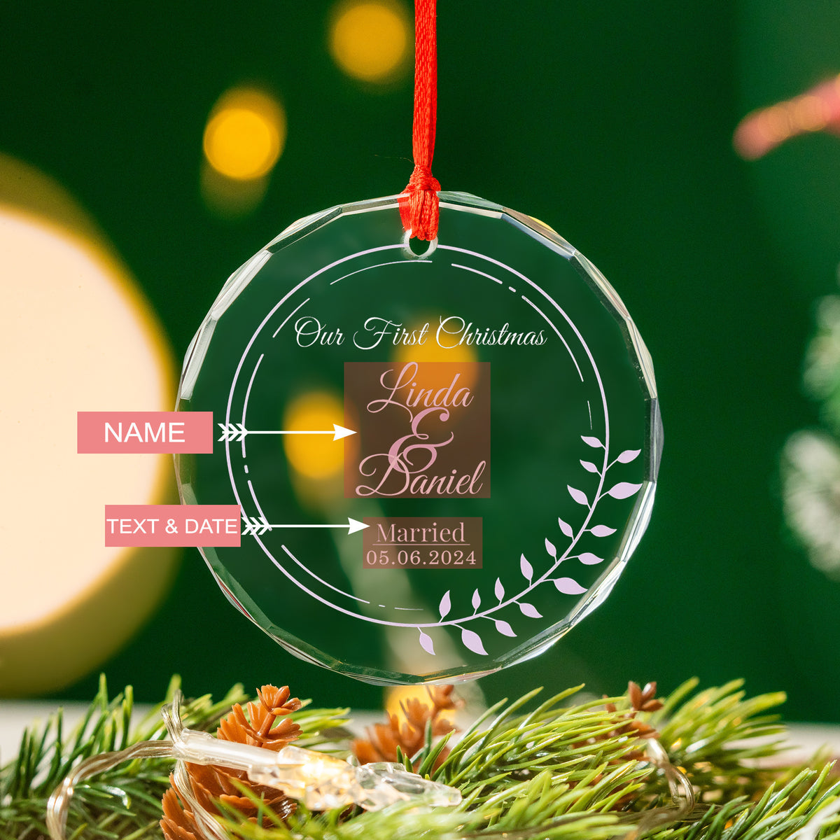 Personalized Our First Christmas Married Glass Ornament, Newlywed Gift - image 2