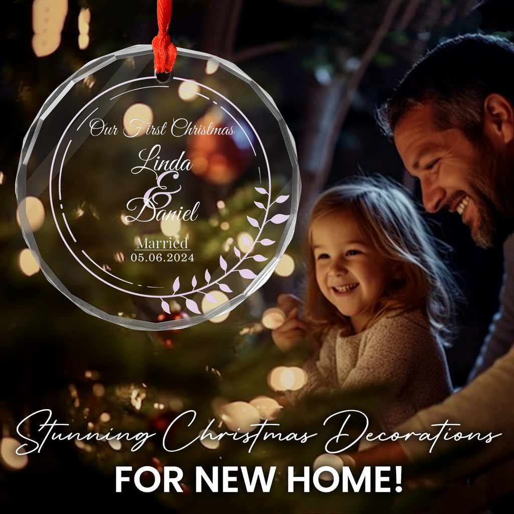 Personalized Our First Christmas Married Glass Ornament, Newlywed Gift - image 5