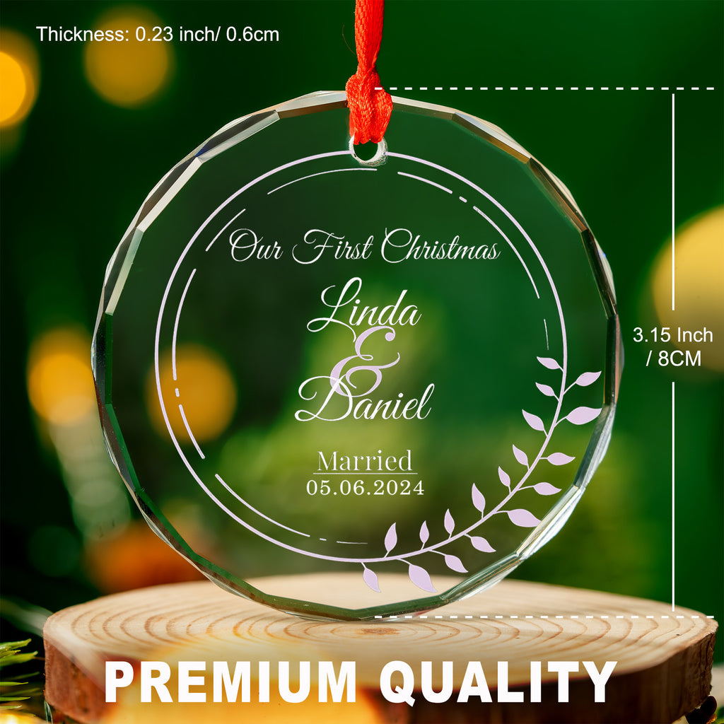 Personalized Our First Christmas Married Glass Ornament, Newlywed Gift - image 3