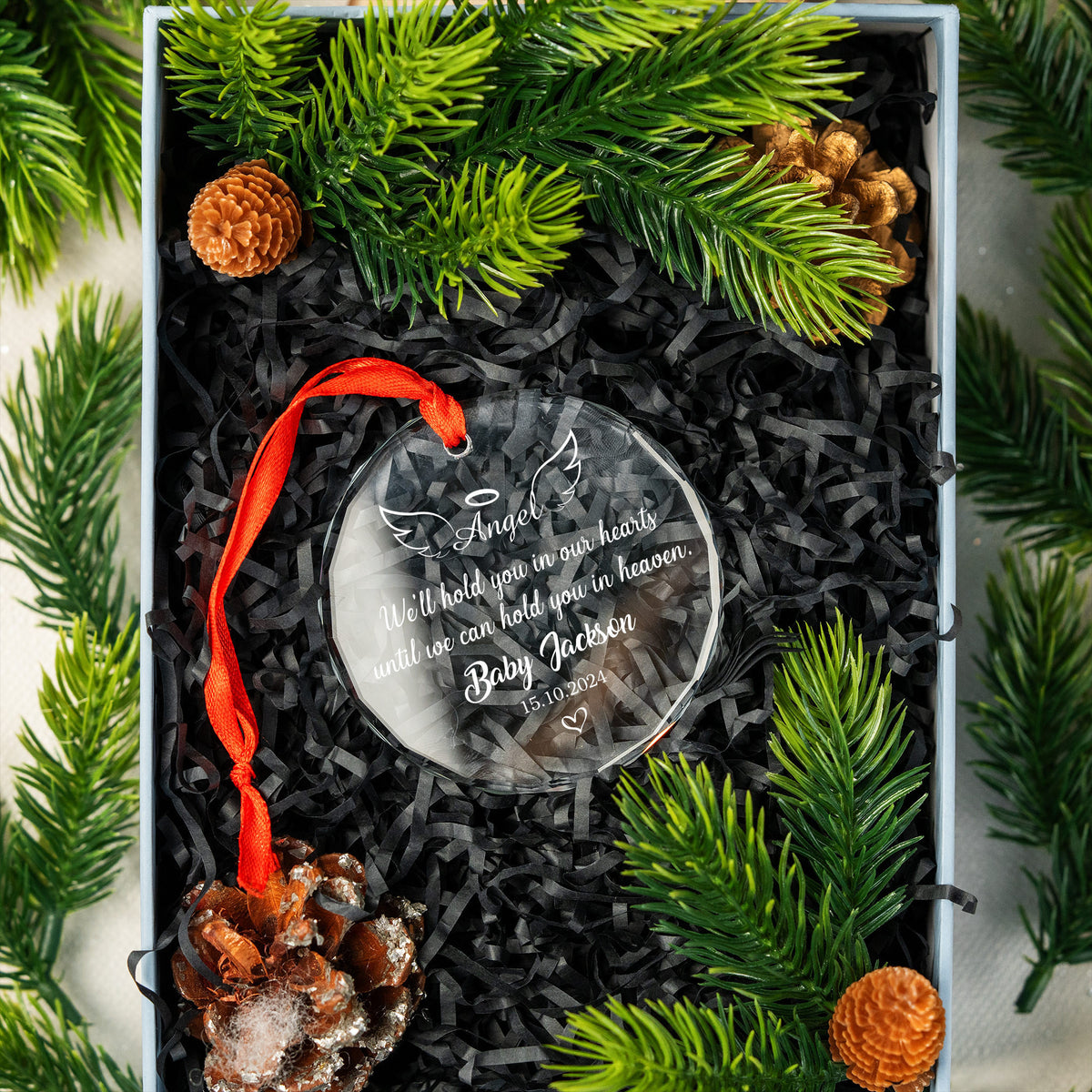 Personalized Angel Baby Memorial Glass Christmas Ornament, Infant Loss Remembrance Gift - image 2