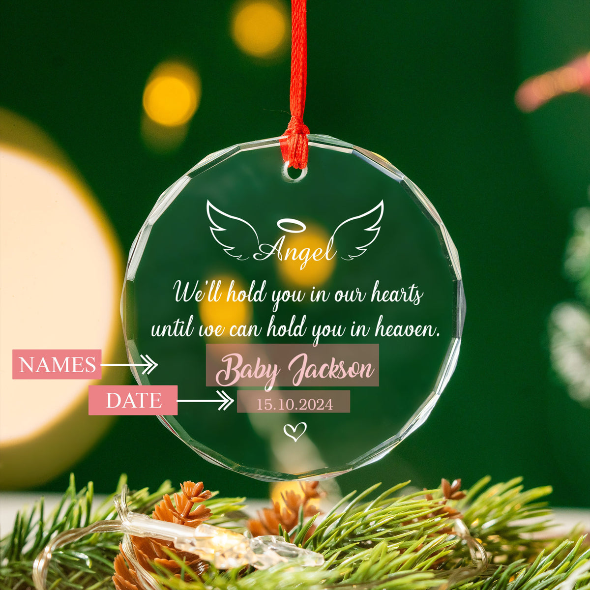 Personalized Angel Baby Memorial Glass Christmas Ornament, Infant Loss Remembrance Gift - image 4