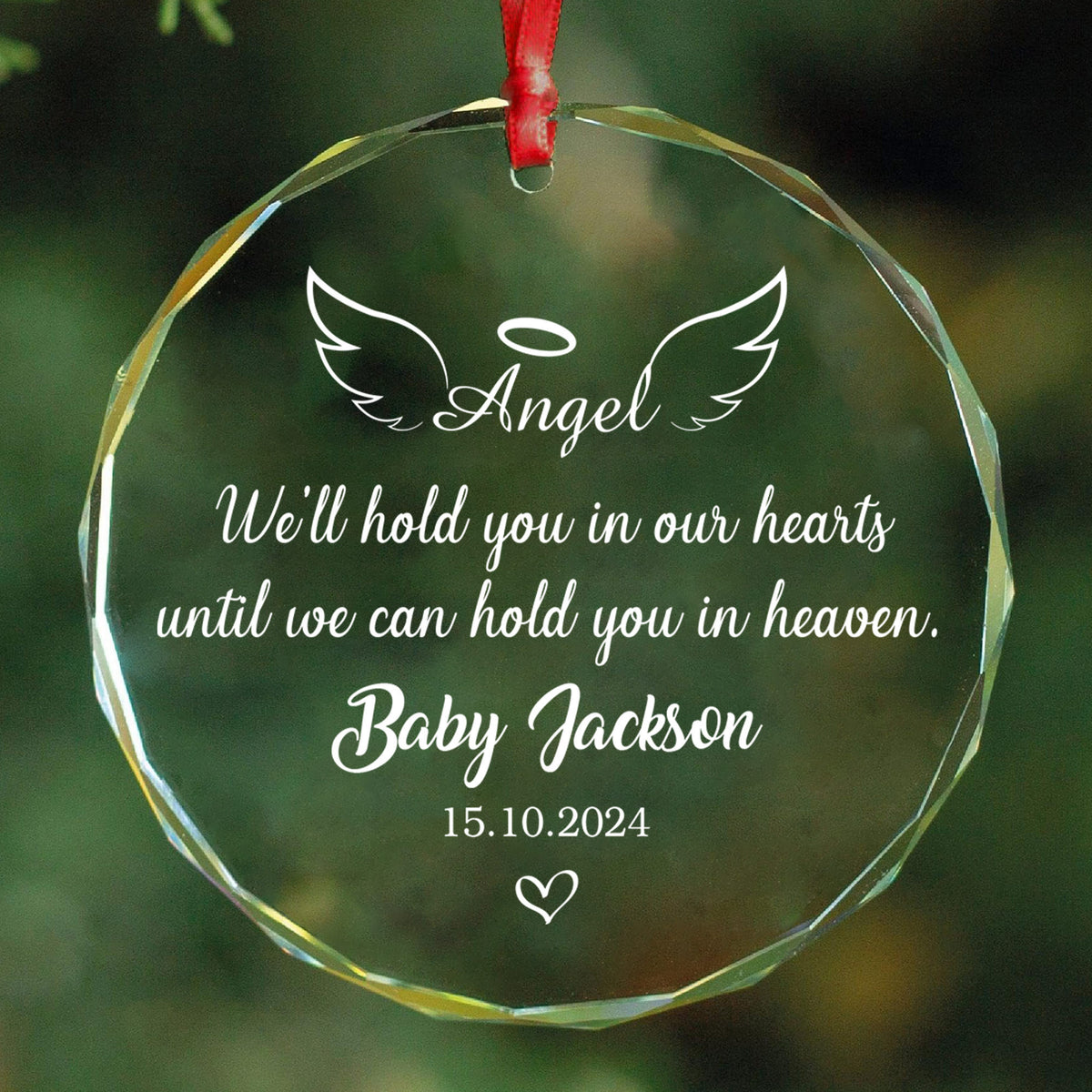 Personalized Angel Baby Memorial Glass Christmas Ornament, Infant Loss Remembrance Gift