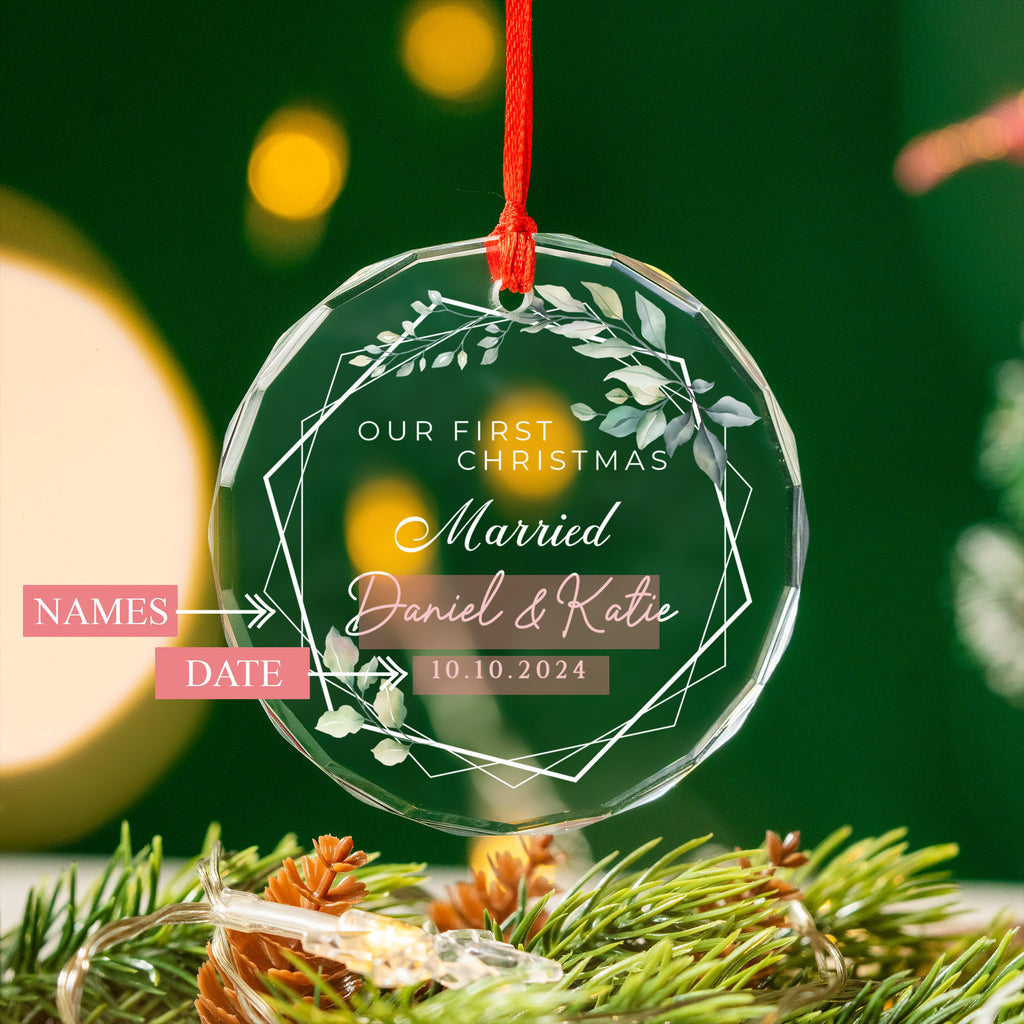 Personalized Mr and Mrs Newlywed Glass Christmas Ornament 2026, Christmas Tree Wedding Gift - image 5