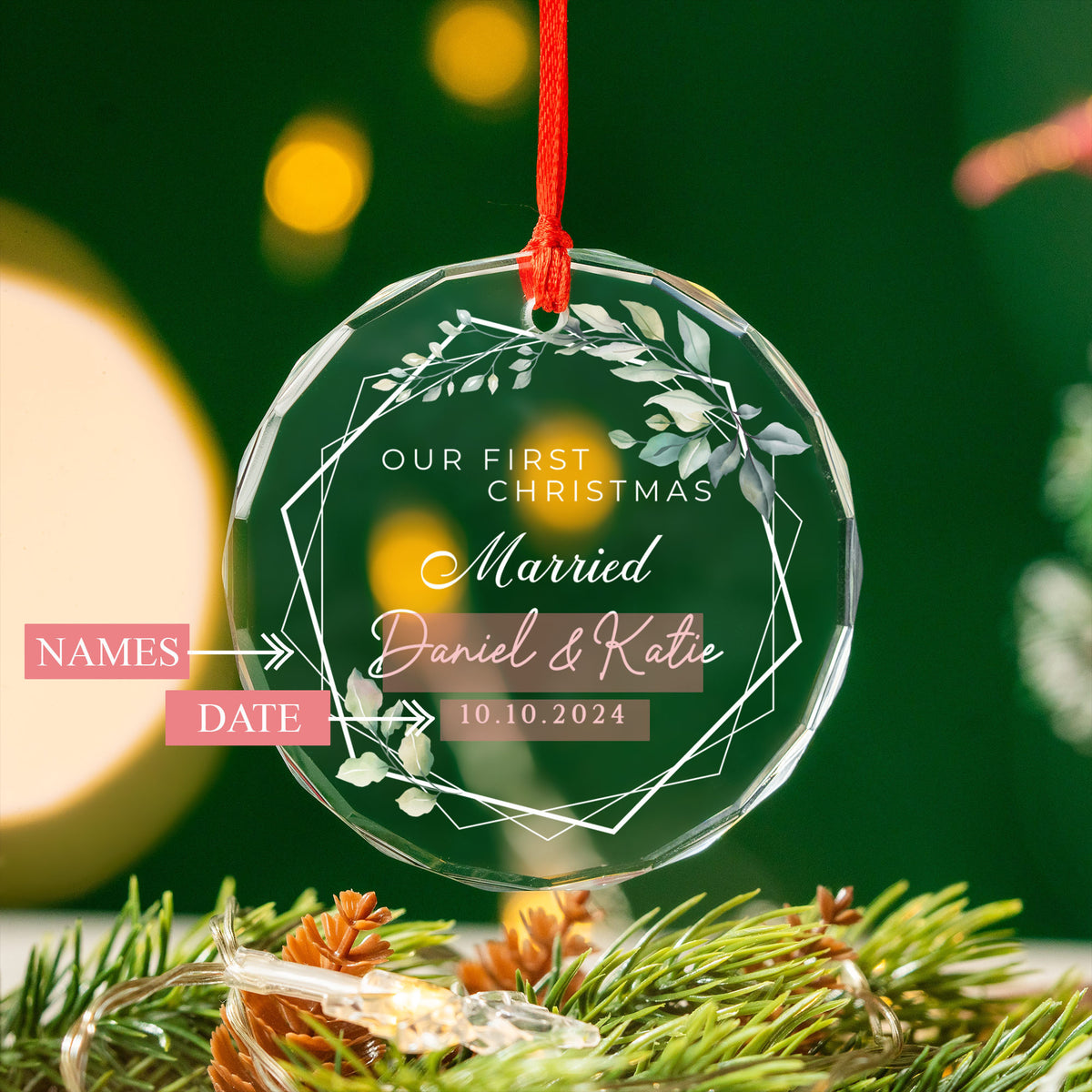 Personalized Mr and Mrs Newlywed Glass Christmas Ornament 2026, Christmas Tree Wedding Gift - image 5