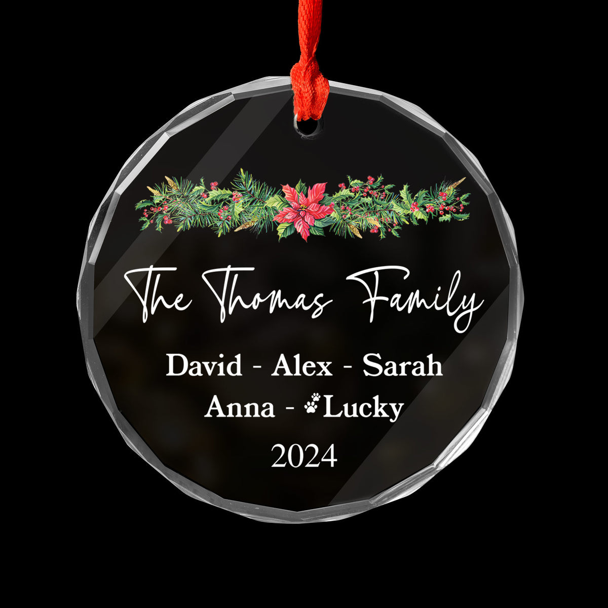 Personalized Christmas Tree Family Glass Ornament with Pets 2026, Family Gift - image 3
