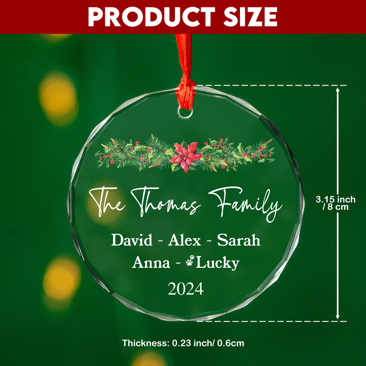 Personalized Christmas Tree Family Glass Ornament with Pets 2026, Family Gift - image 5