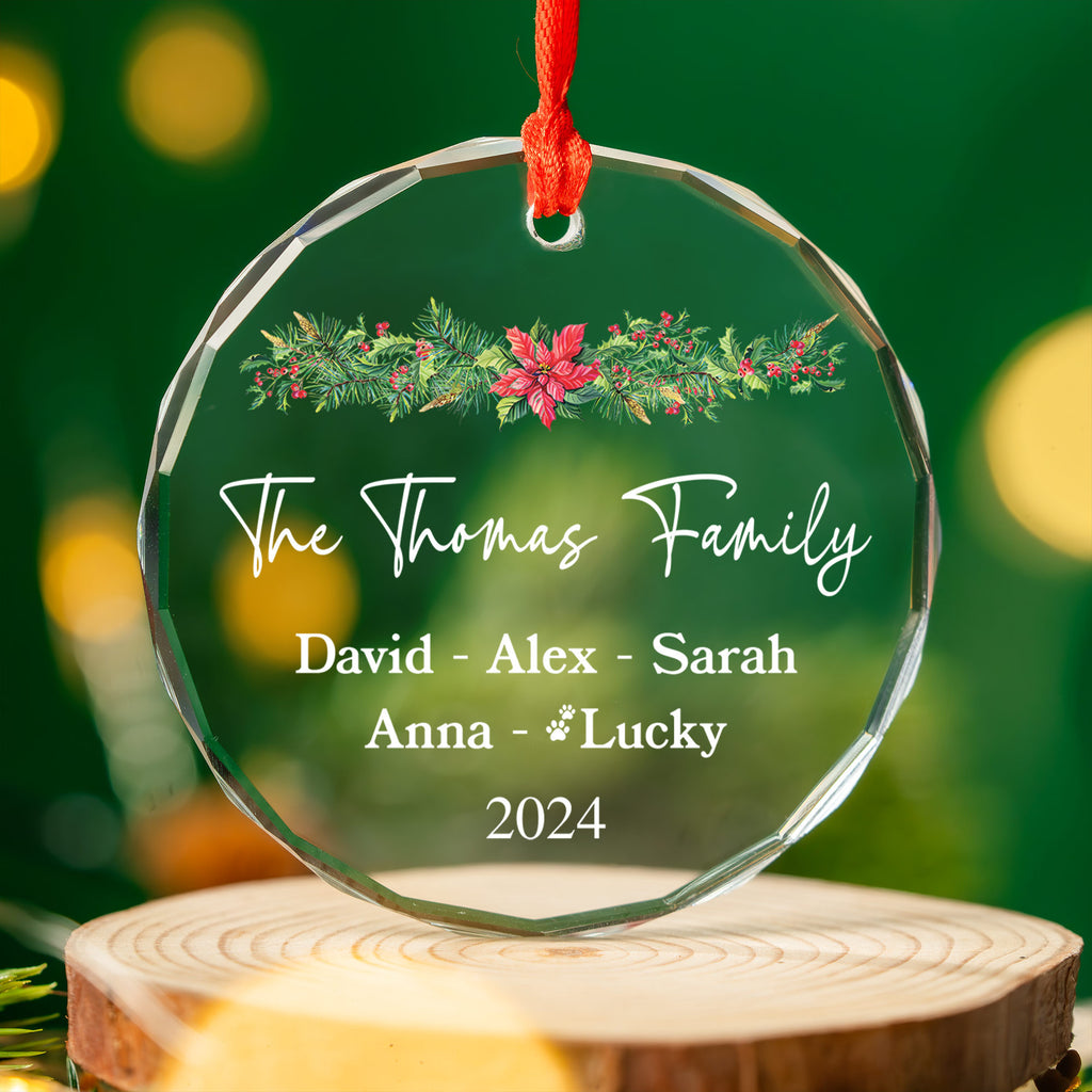 Personalized Christmas Tree Family Glass Ornament with Pets 2026, Family Gift - image 6