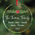 Personalized Christmas Tree Family Glass Ornament with Pets 2026, Family Gift