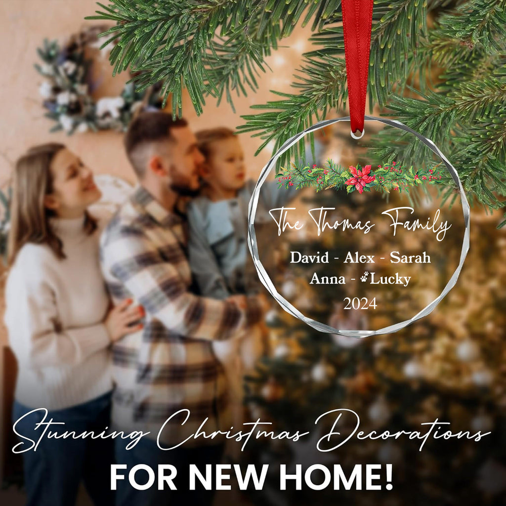 Personalized Christmas Tree Family Glass Ornament with Pets 2026, Family Gift - image 7