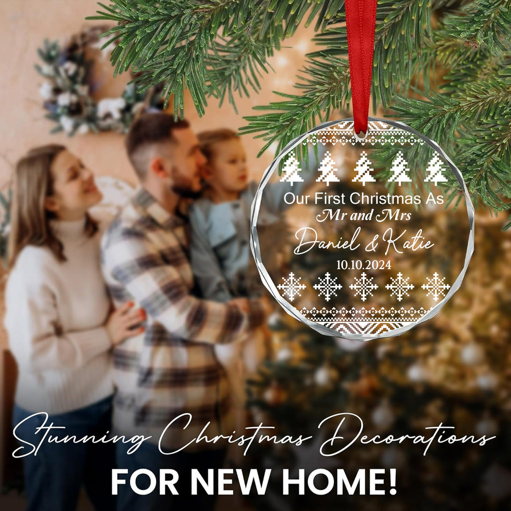 Personalized Ugly Sweater Mr and Mrs Glass Christmas Ornament, Funny Couple Christmas Gift - image 2