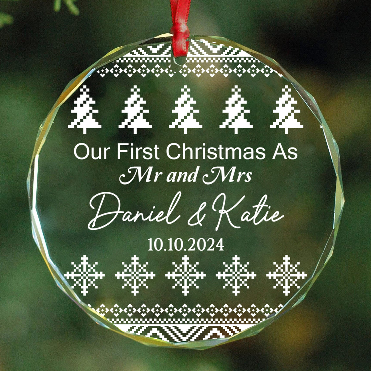 Personalized Ugly Sweater Mr and Mrs Glass Christmas Ornament, Funny Couple Christmas Gift