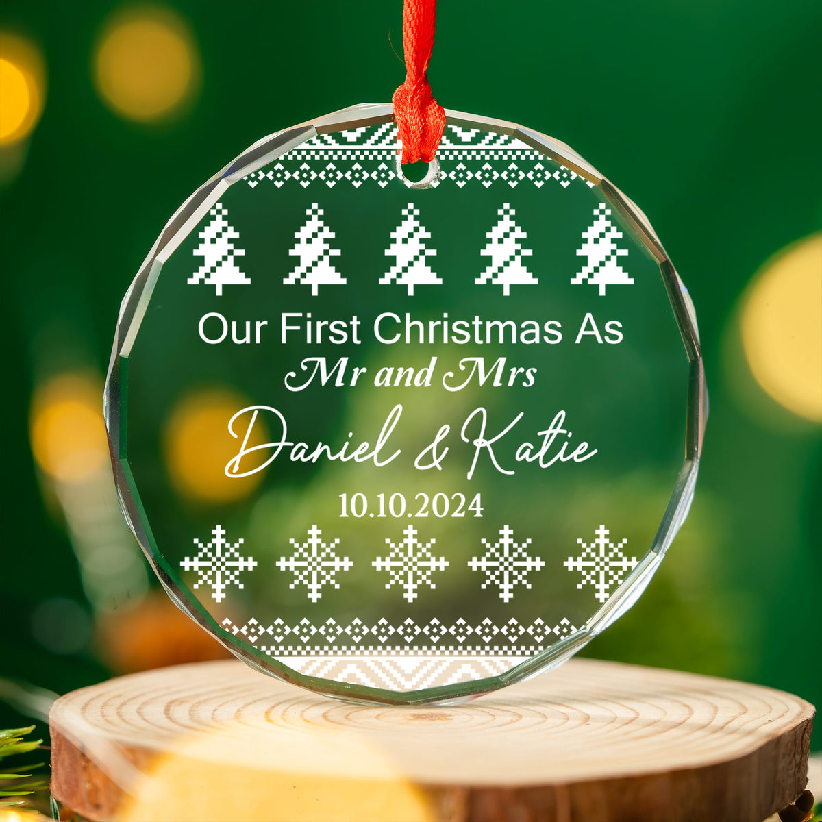 Personalized Ugly Sweater Mr and Mrs Glass Christmas Ornament, Funny Couple Christmas Gift - image 3