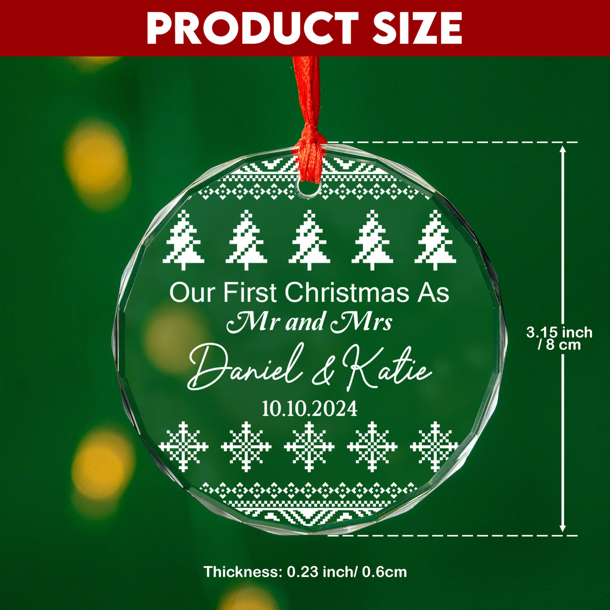 Personalized Ugly Sweater Mr and Mrs Glass Christmas Ornament, Funny Couple Christmas Gift - image 4
