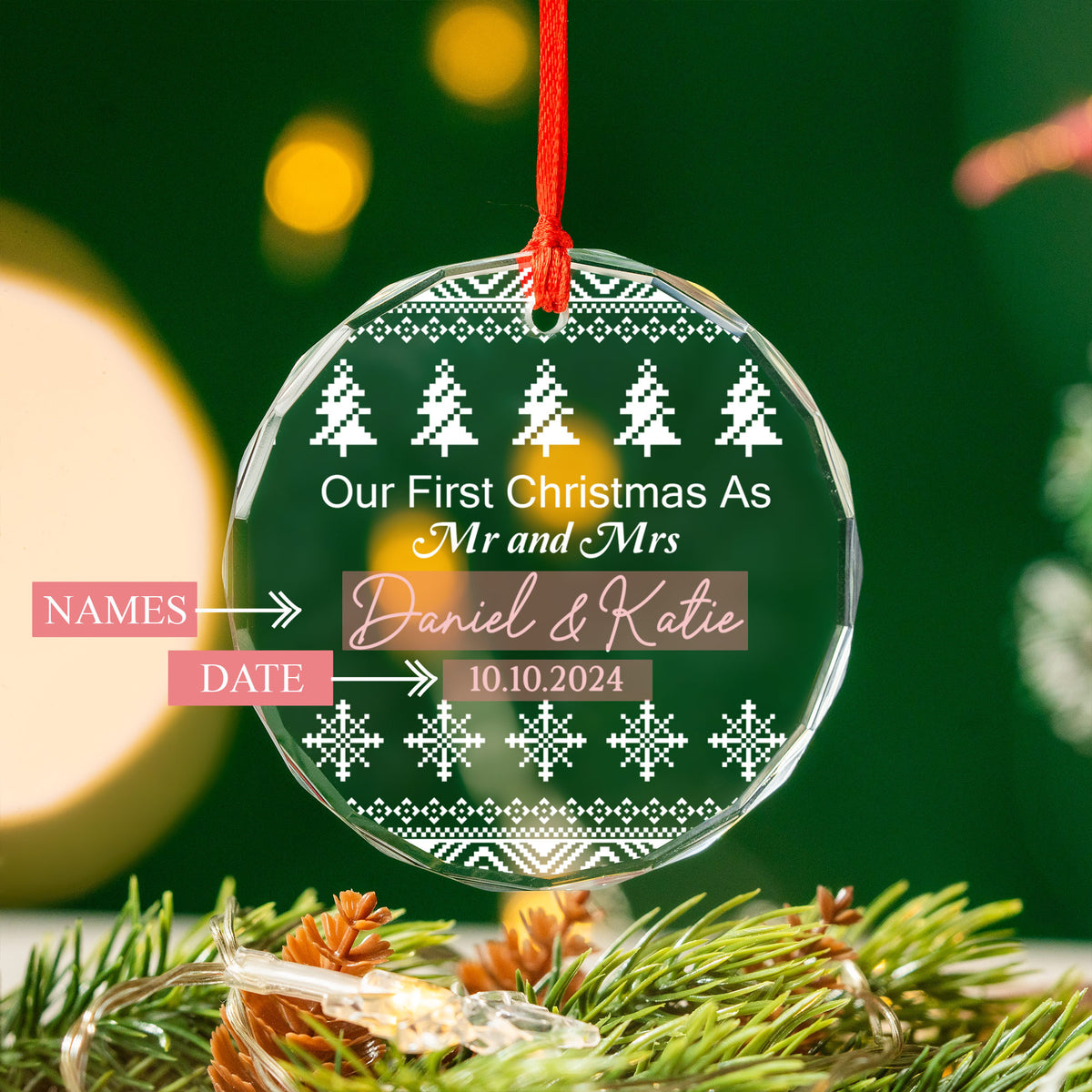 Personalized Ugly Sweater Mr and Mrs Glass Christmas Ornament, Funny Couple Christmas Gift - image 5