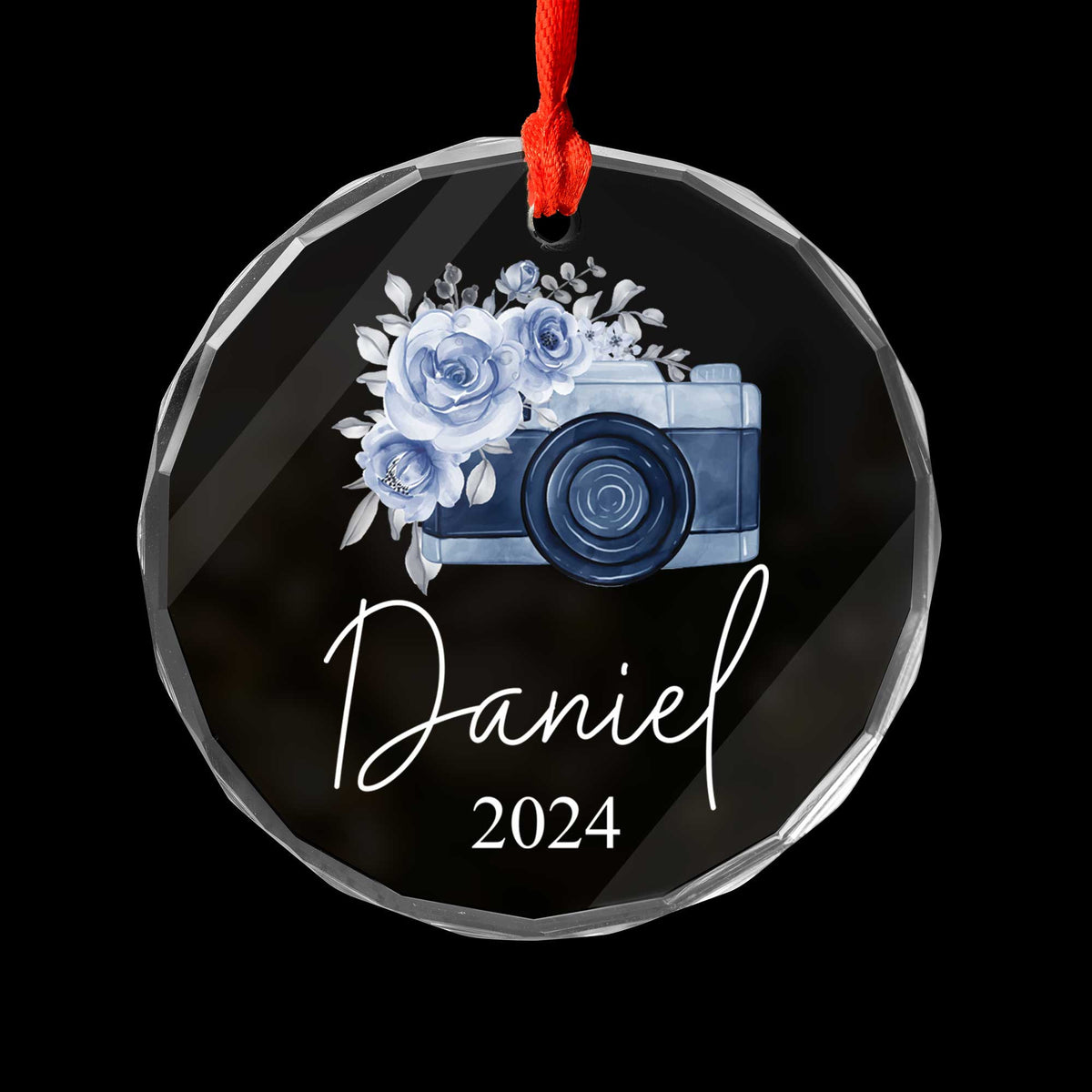 Personalized Watercolor Camera Glass Christmas Ornament, Photographer Christmas Gift - image 4