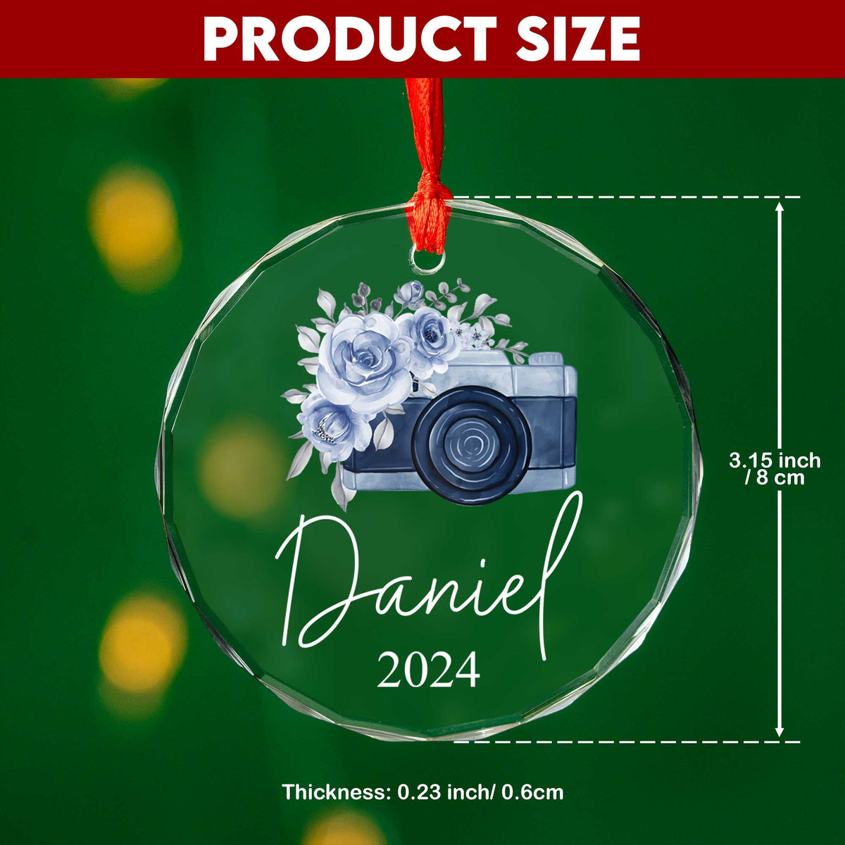 Personalized Watercolor Camera Glass Christmas Ornament, Photographer Christmas Gift - image 5