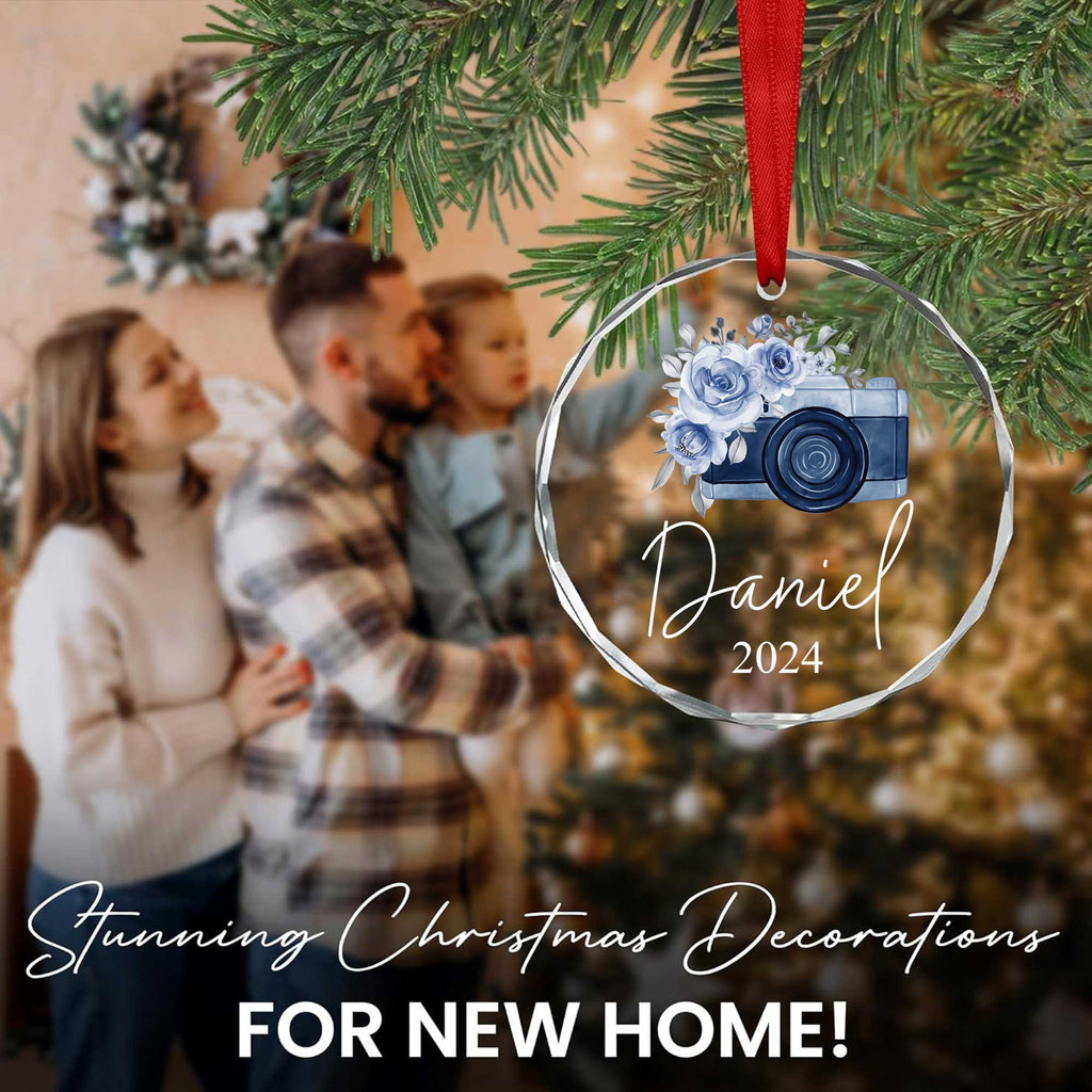 Personalized Watercolor Camera Glass Christmas Ornament, Photographer Christmas Gift - image 7