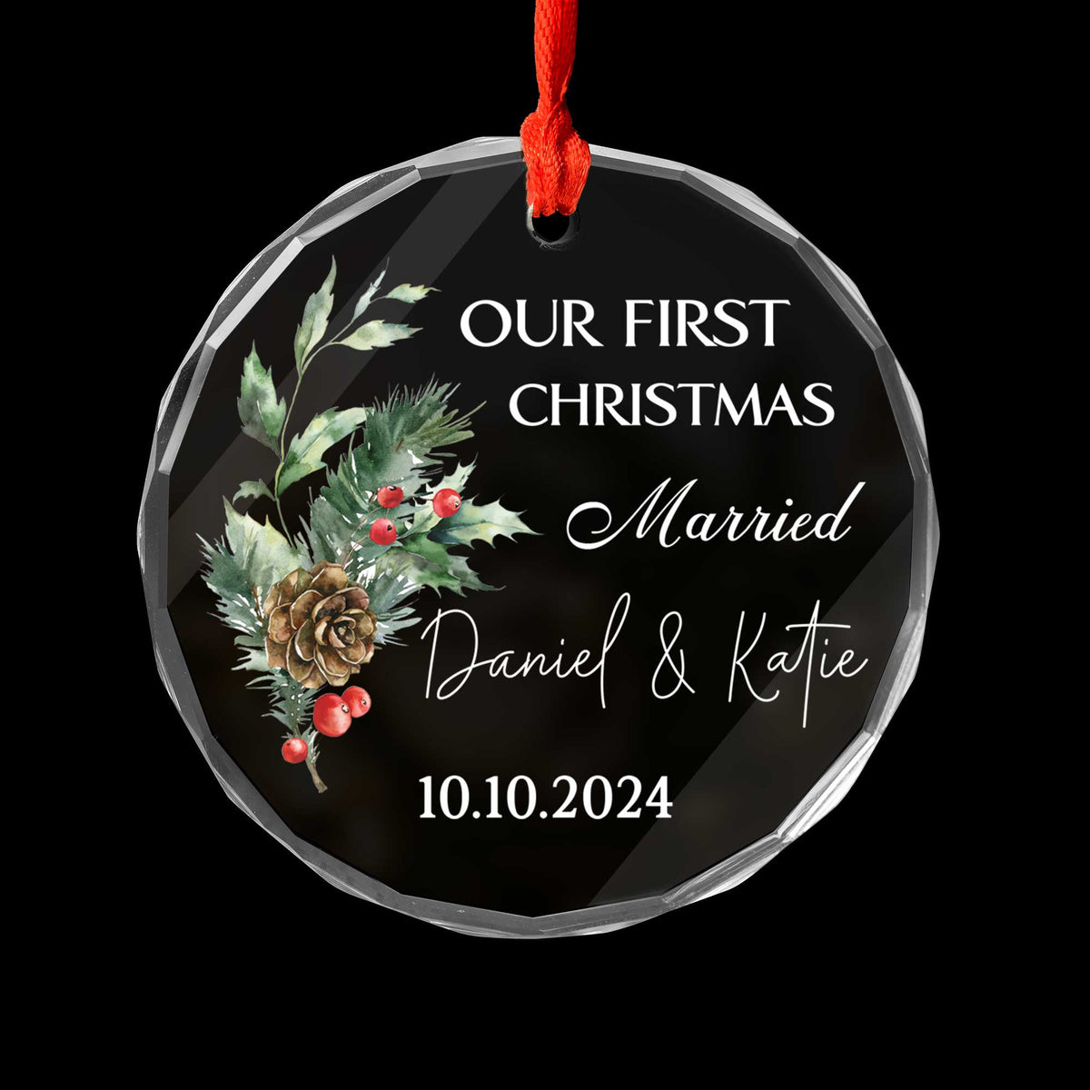 Personalized Our First Christmas as Mr and Mrs Glass Ornament, Married Couple Gift - image 3
