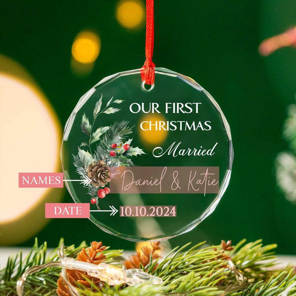 Personalized Our First Christmas as Mr and Mrs Glass Ornament, Married Couple Gift - image 4