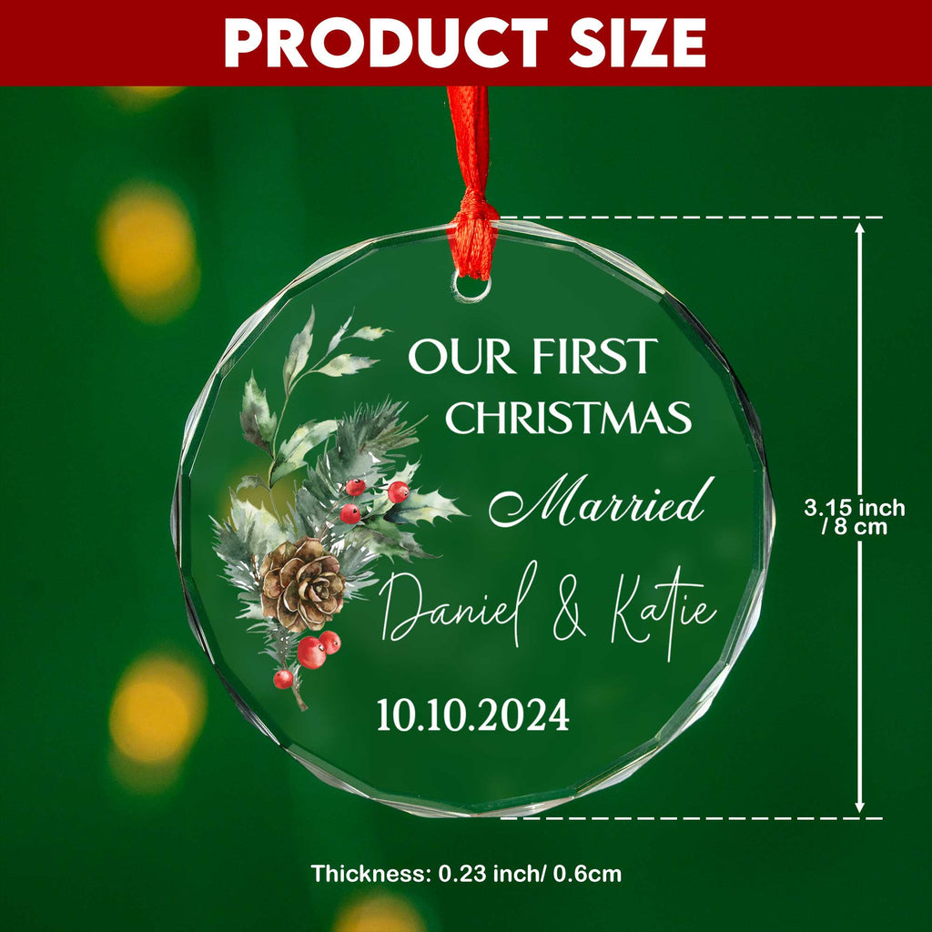 Personalized Our First Christmas as Mr and Mrs Glass Ornament, Married Couple Gift - image 5