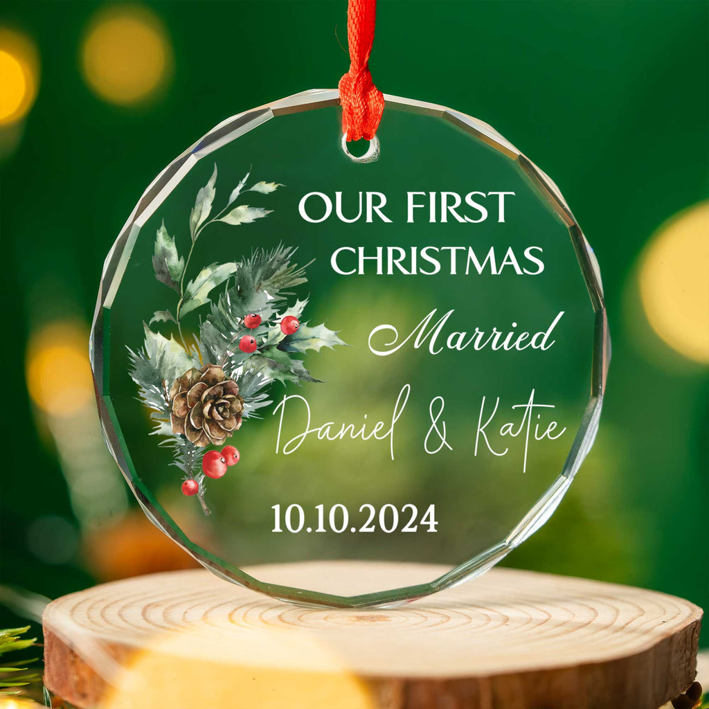 Personalized Our First Christmas as Mr and Mrs Glass Ornament, Married Couple Gift - image 6