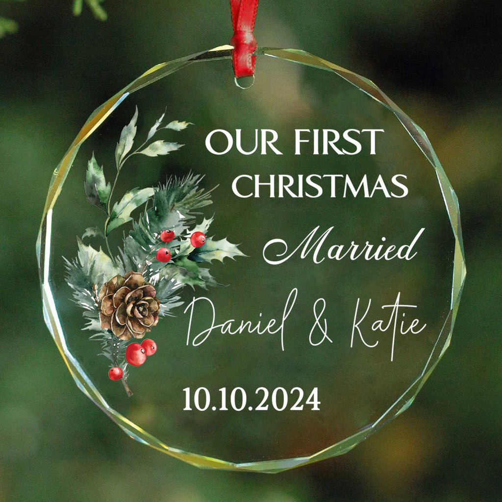 Personalized Our First Christmas as Mr and Mrs Glass Ornament, Married Couple Gift