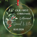 Personalized Our First Christmas as Mr and Mrs Glass Ornament, Married Couple Gift