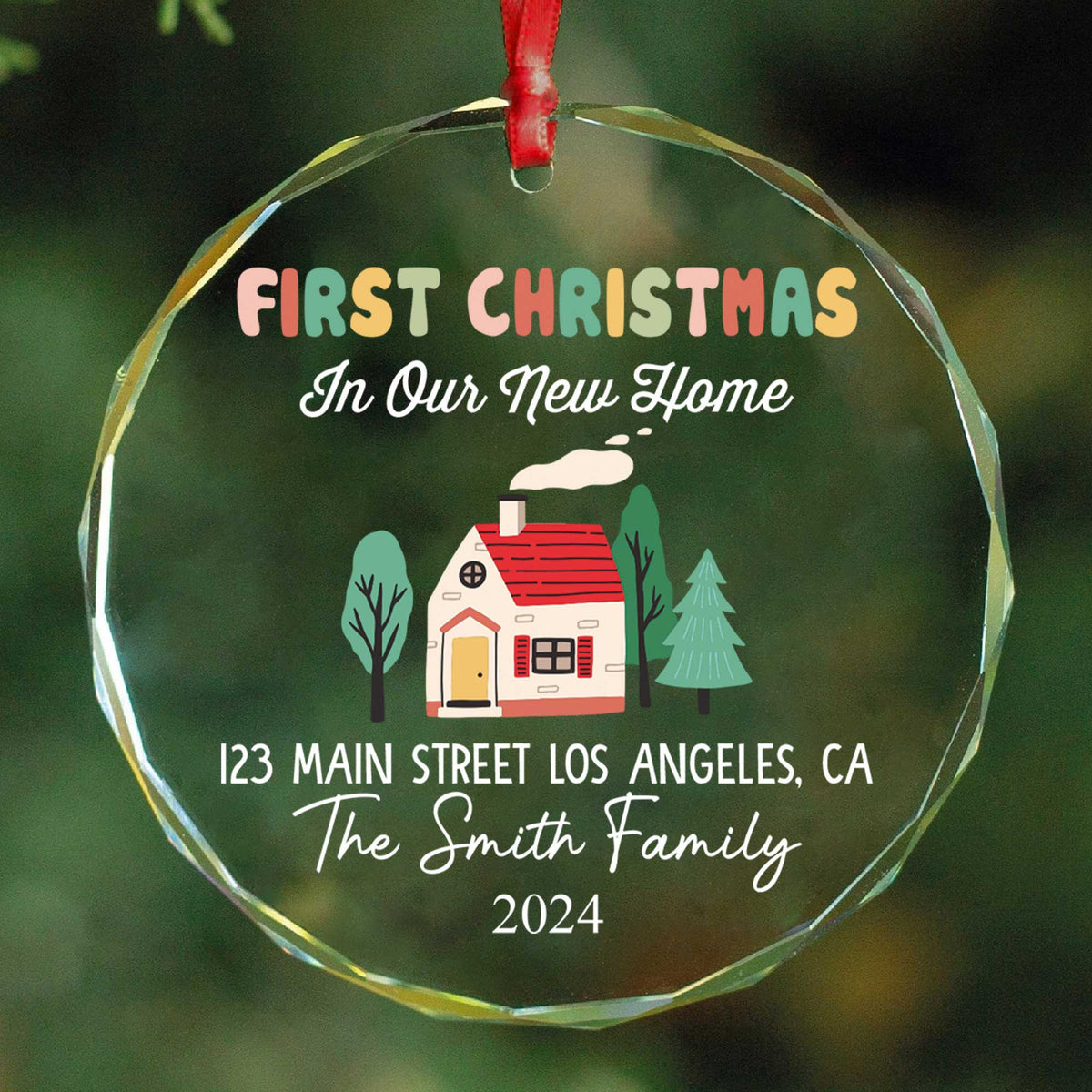 Personalized Groovy First Christmas in Our New Home Glass Ornament 2026, Housewarming Gift