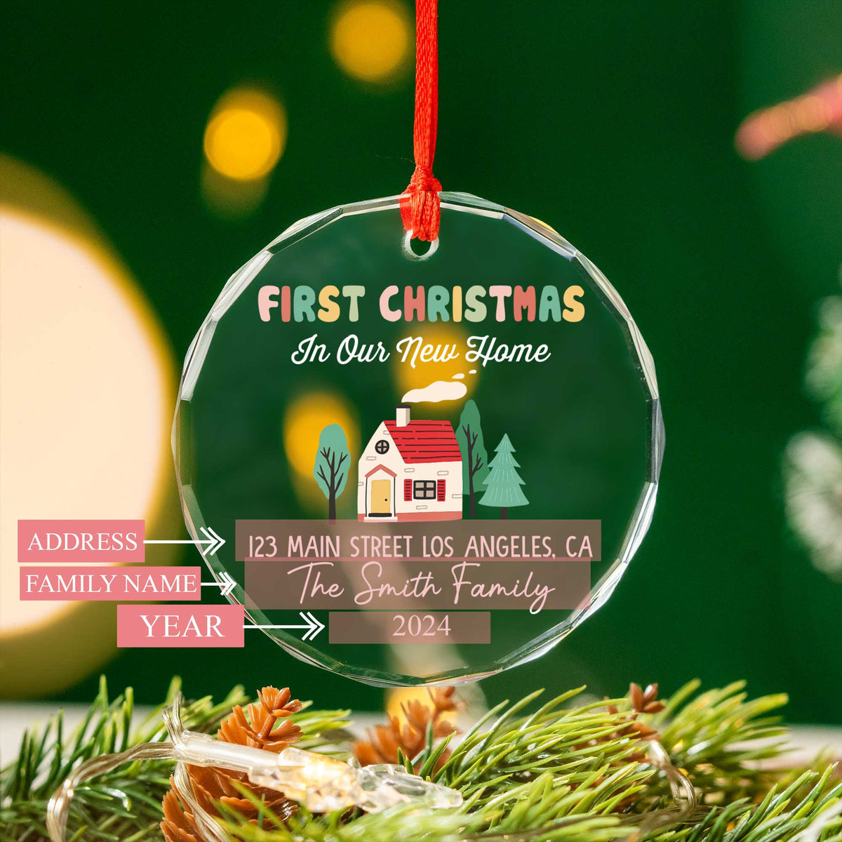Personalized Groovy First Christmas in Our New Home Glass Ornament 2026, Housewarming Gift - image 5