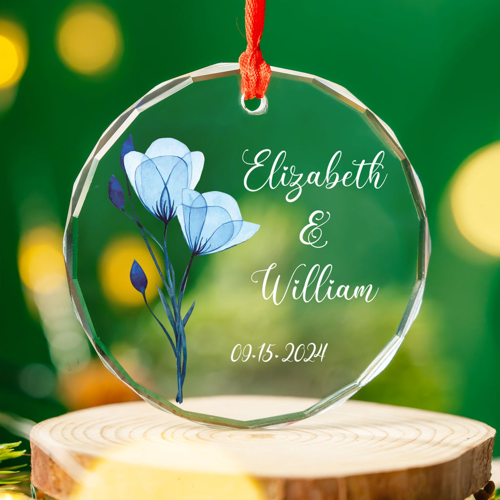Personalized Couples Glass Christmas Ornament, Engagement or Wedding Gift