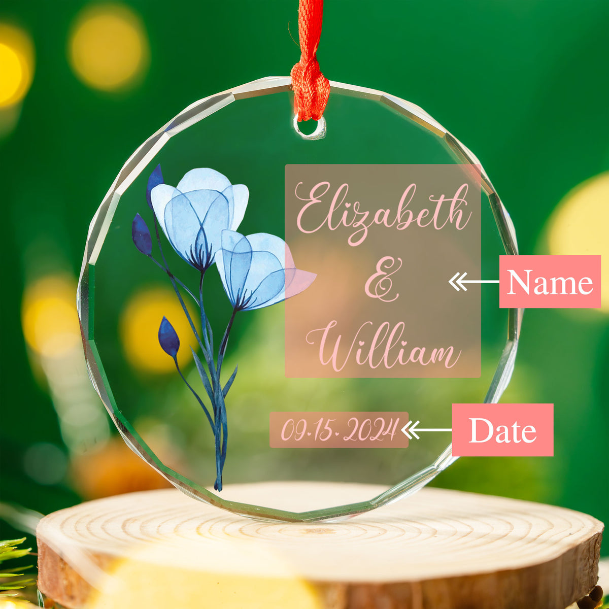 Personalized Couples Glass Christmas Ornament, Engagement or Wedding Gift - image 6