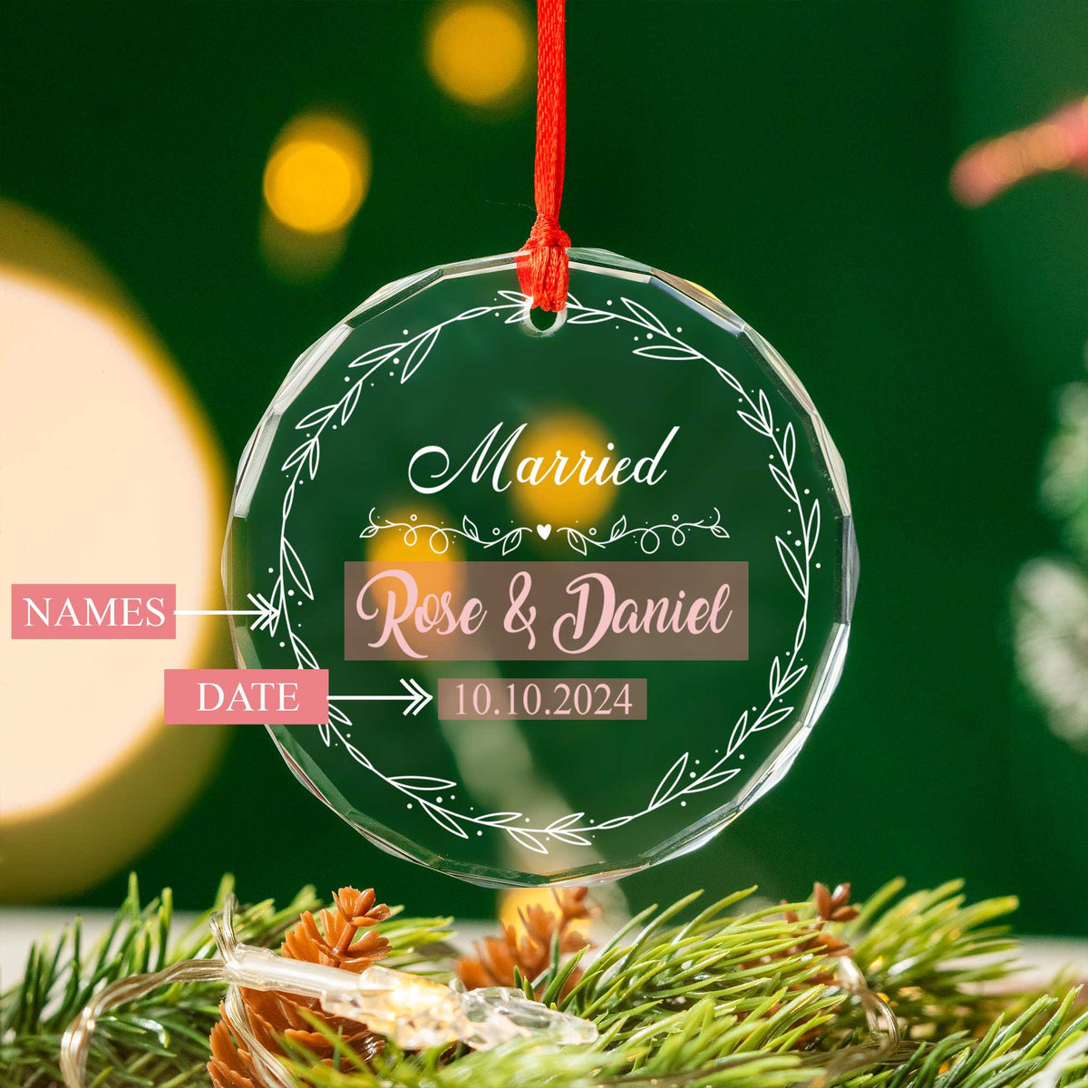 Personalized First Christmas Married Glass Ornament, First Anniversary Gift - image 3