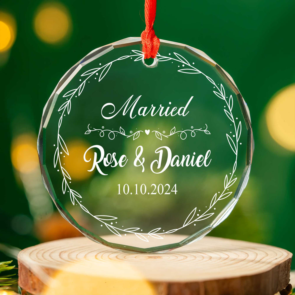 Personalized First Christmas Married Glass Ornament, First Anniversary Gift - image 6