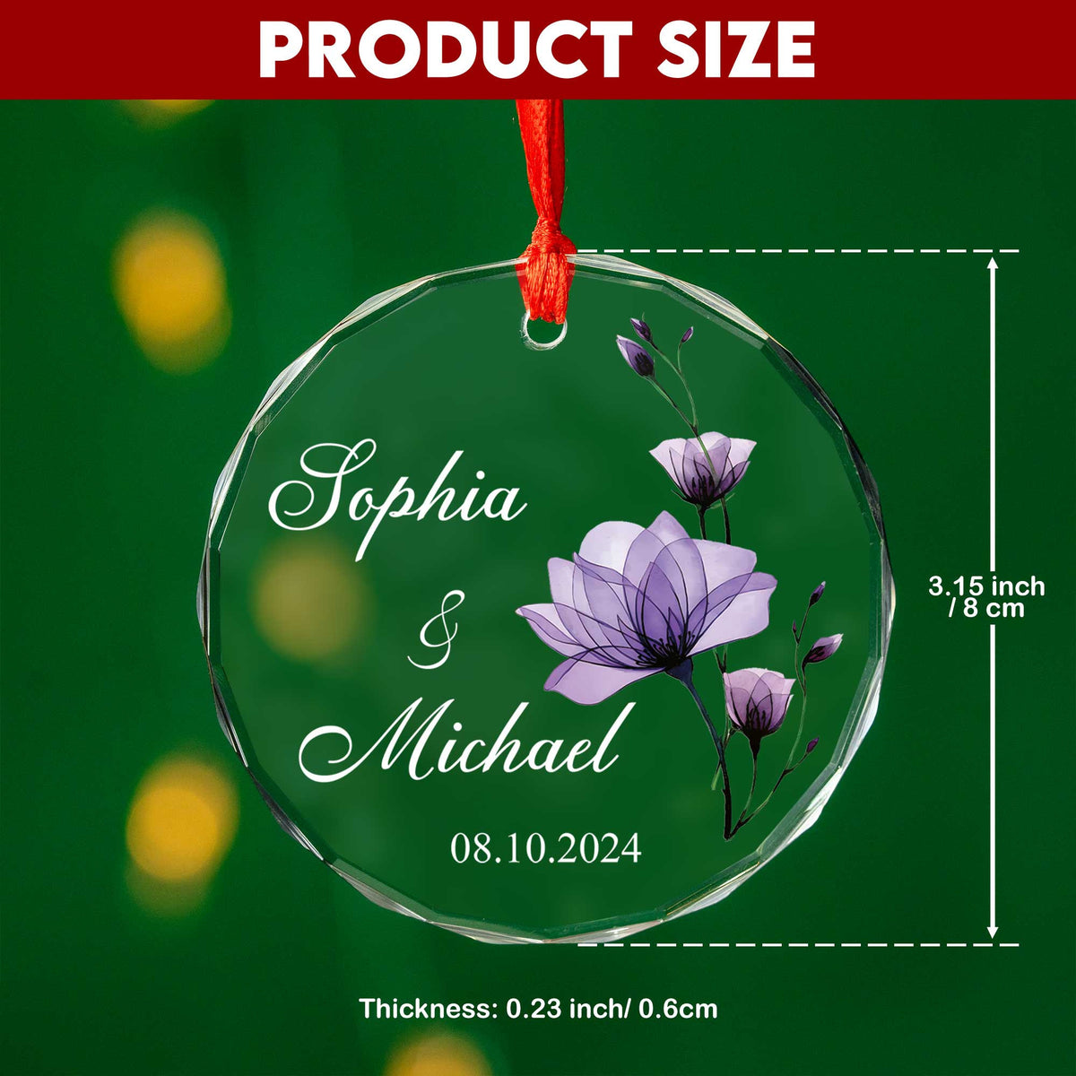 Personalized Purple Flowers Engagement Glass Christmas Ornament, Together Couple Gift - image 4