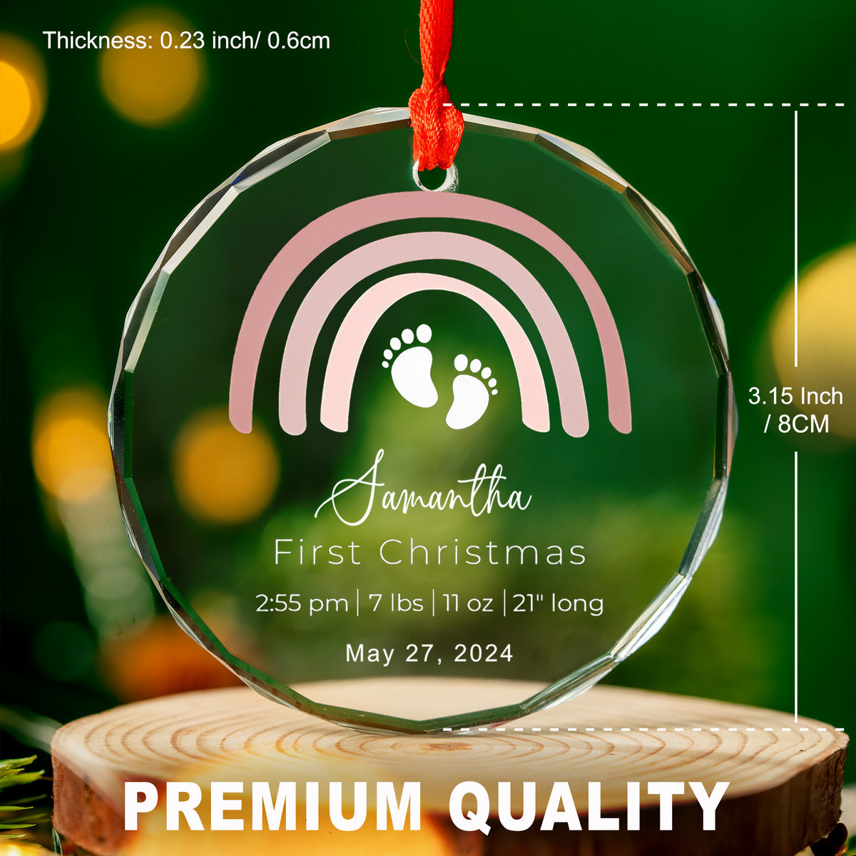Personalized Rainbow Baby's First Christmas Glass Ornament, New Baby Gift - image 3