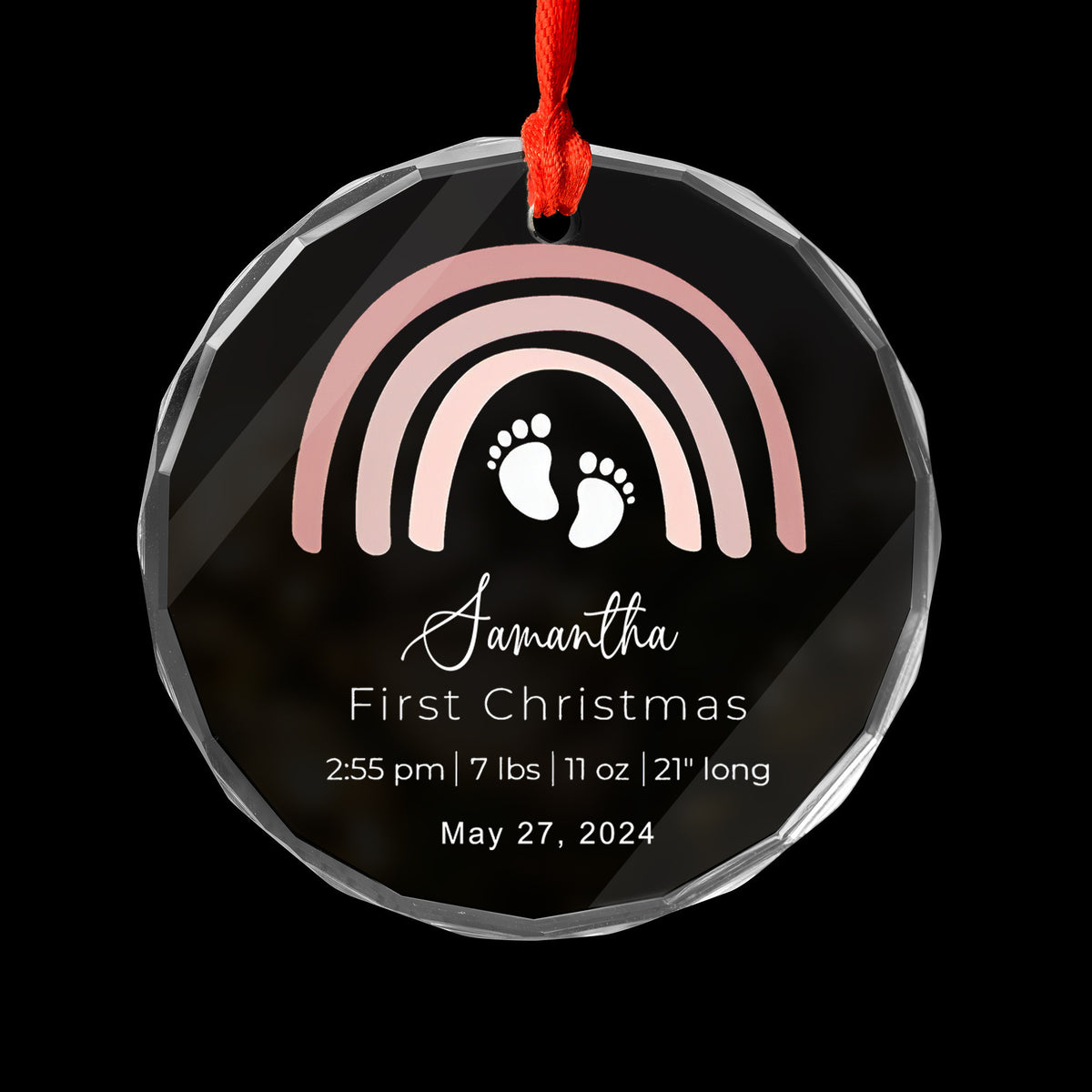 Personalized Rainbow Baby's First Christmas Glass Ornament, New Baby Gift - image 5