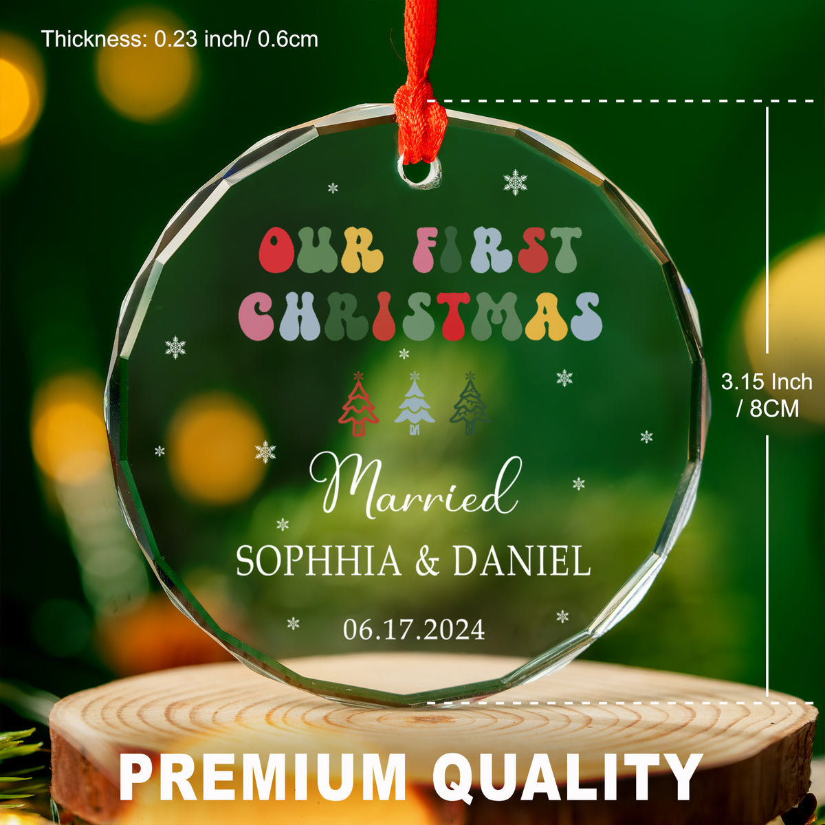 Personalized Groovy Font First Christmas as Married Glass Ornament, Newlywed Gift - image 4