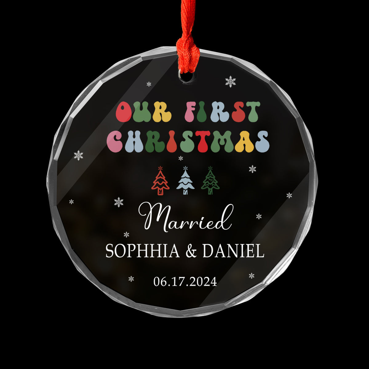 Personalized Groovy Font First Christmas as Married Glass Ornament, Newlywed Gift - image 3