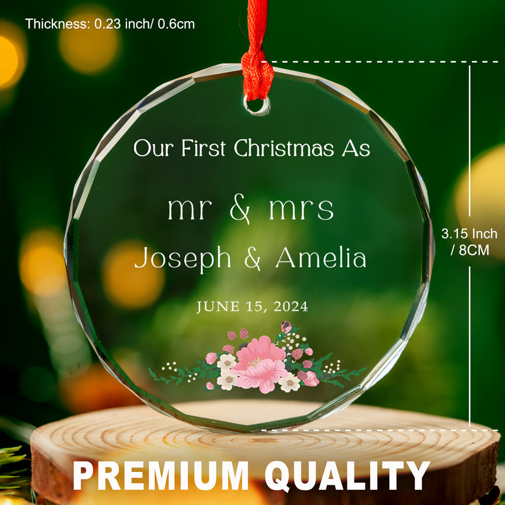 Personalized Mr and Mrs Name Glass Christmas Ornament, Wedding Gift for Couple - image 2