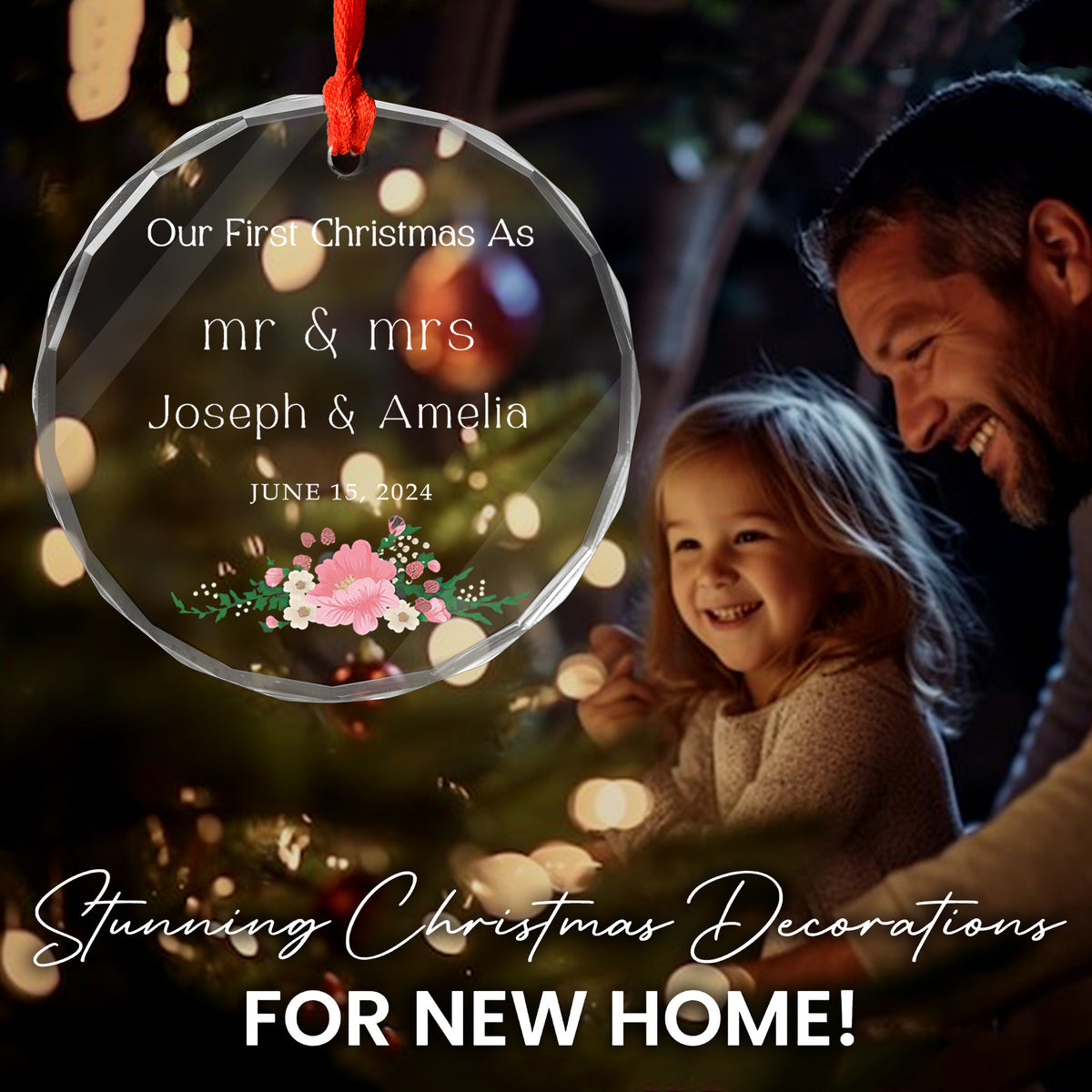 Personalized Mr and Mrs Name Glass Christmas Ornament, Wedding Gift for Couple - image 5